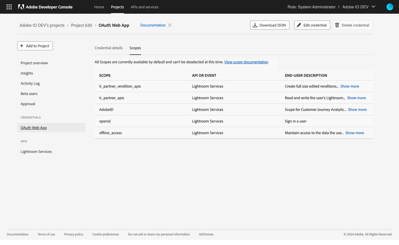 services api oauth user auth credential scopes